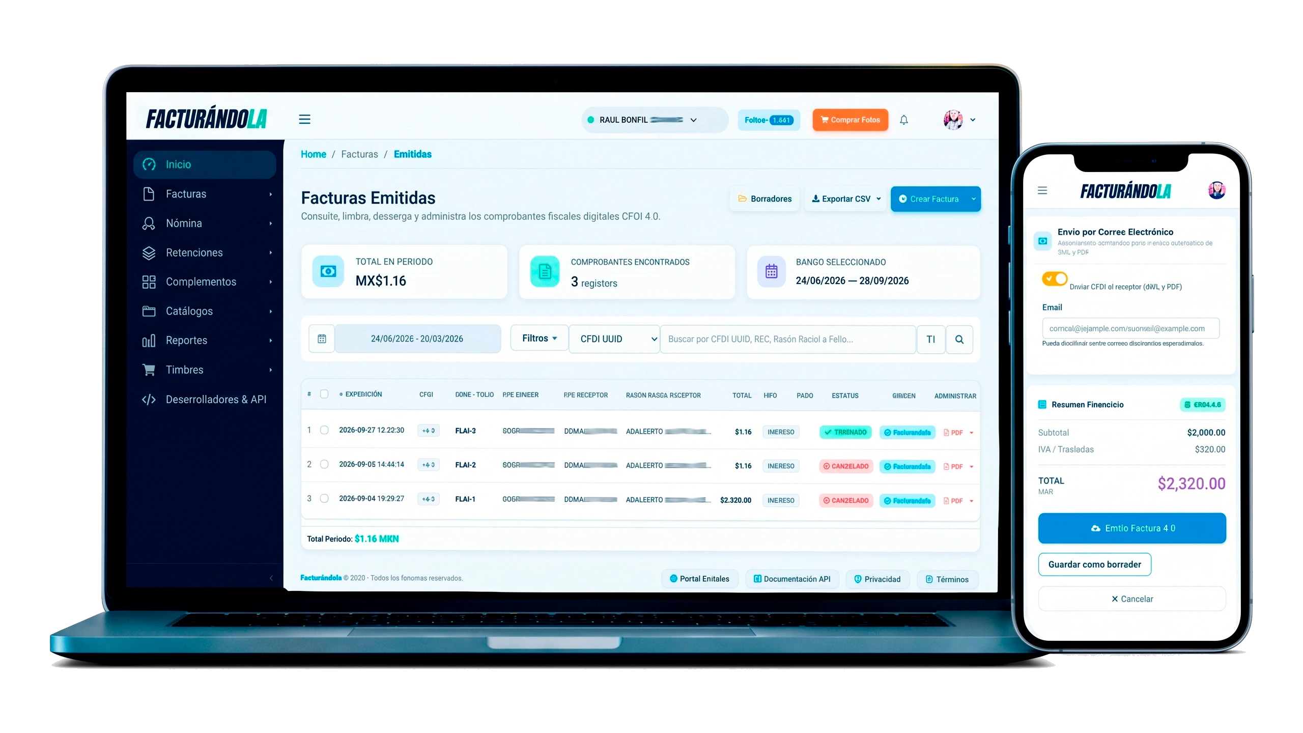 Facturándola en Laptop y Celular - Plataforma de Facturación Electrónica